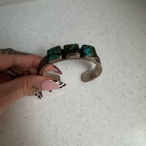 Sterling turquoise cuff bracelet – artist signed “NORA”